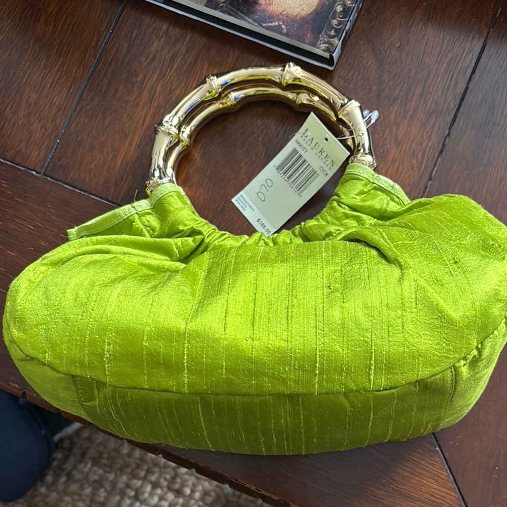 Lauren Ralph Lauren Green Clutch with Textured Pleating